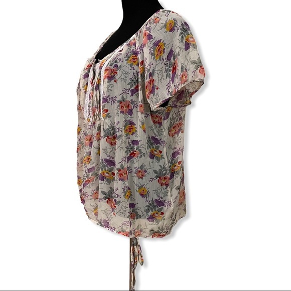 A.N.A. Short Sleeve Peasant Top Floral Sheer Blouse 2X - Picture 4 of 11